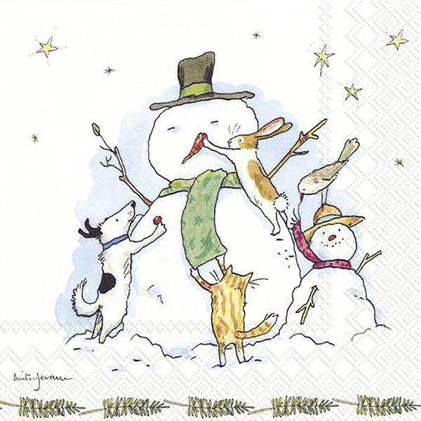 Snowman with Friends Christmas Anita Jeram Cocktail IHR Paper Table Napkins 25 cm or 10 inches square 3 ply