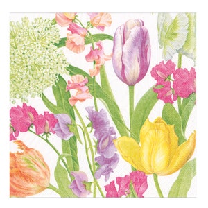 Fleurs printanières, tulipes, caspari, serviettes de table en papier, 40 cm de côté, 3 épaisseurs