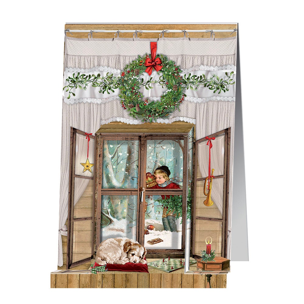 Wreath Window 3 d Christmas Window Advent Calendar Card Pop up.…