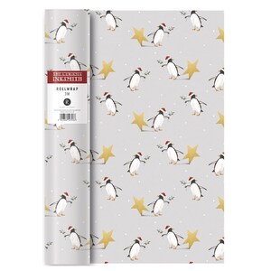Curious Inksmith Penguin kerst rolwikkel 3 m x 70 cm dikke rolfolie van zeer hoge kwaliteit