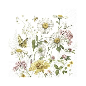 Tovaglioli da cocktail in carta IHR Wildflower and Butterfly 25 cm 20 confezioni 3 veli