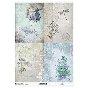 4 scene pastello con fiori Carta di riso ITD Carta di riso A4 Carta di gelso per decoupage 210 x 297 mm Spedizione gratuita nel Regno Unito