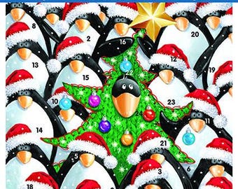 Calendario de adviento de Ling con sobre, 230 mm x 230 mm, diseño de pingüinos y disfraces navideños