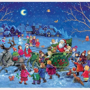 Santa Sleigh Richard Sellmer Verlag Traditionele Duitse adventskalenderkaart 105 x 155 mm met Env en 24 kleine deurtjes om te openen