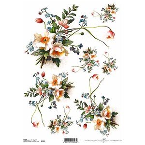 Geel Posys Bloemen Rijstpapier ITD A4 Rijstpapier Mulberry Papier voor Decoupage 210 x 297 mm Gratis Post in UK