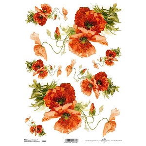 Papel de arroz Red Poppy ITD A4 Papel Mulberry para Decoupage 210 x 297 mm Postagem gratuita no Reino Unido