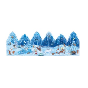 Adventsgevels Snowscene Adventskaart met 24 deuren en Envelop Concertina 16,5 x 11,5 cm en 24 deurtjes om te openen