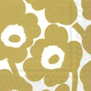 Marimekko Unikko White Gold Flower Cocktail IHR Paper Table Napkins 25 cm or 10 inches square 3 ply