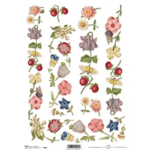 Multi Flowers Wit ITD A4 Rijstpapier Mulberry Papier voor Decoupage 210 x 297 mm Gratis Post in UK