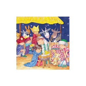 Kinderschuur Vierkant Medici Adventskaart 153 x 153 mm met envelop en 24 deurtjes om te openen