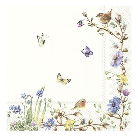 V&A Holly Papierservietten – 20 Stück, 33 Cm, 3-lagig, Bunte Blumen Auf Hellblauem Grund