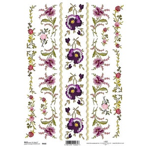 Paarse Streep Bloemen ITD A4 Rijstpapier Mulberry Papier voor Decoupage 210 x 297 mm Gratis Post in UK