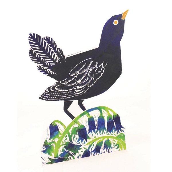 Blackbird Lumley 3D Greeting Card with Envelope from Lino Cut Artwork