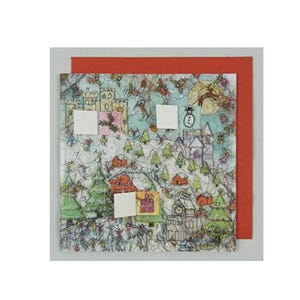 Skiseizoen Swiss Kiss adventskalenderkaart 150 x 150 mm envelop en 24 deurtjes om te openen