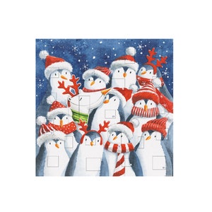Penguin Imposter vierkante adventskaart 153 x 153 mm met envelop en 24 kleine deurtjes om te openen