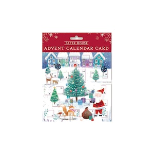 Kerstdorp Kerstman en Dieren Medici Adventskaart 160 x 160 mm met envelop met envelop en 24 kleine deurtjes om te openen