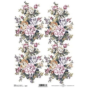 Roze, paarse en oranje bloemen in 4 boeketten ITD A4 rijstpapier Moerbeipapier voor decoupage 210 x 297 mm Gratis post in VK