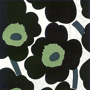 Marimekko UNIKKO White Black Flowers Paper Table Napkins 33 cm square 3 ply lunch napkins