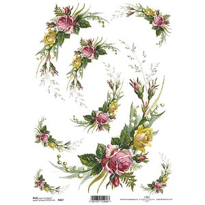 Pink Flower Sprays ITD A4 Rijstpapier Mulberry Papier voor Decoupage 210 x 297 mm Gratis Post in UK