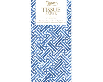 Blue Fretwork Tissue Wrapping Paper 4 sheets 50 x 76 cm folded into a cello pack