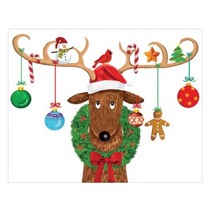 Renne décoré par Barbara Schaffer Caspari Cartes de Noël 96 mm x 120 mm lot de 5 avec enveloppes
