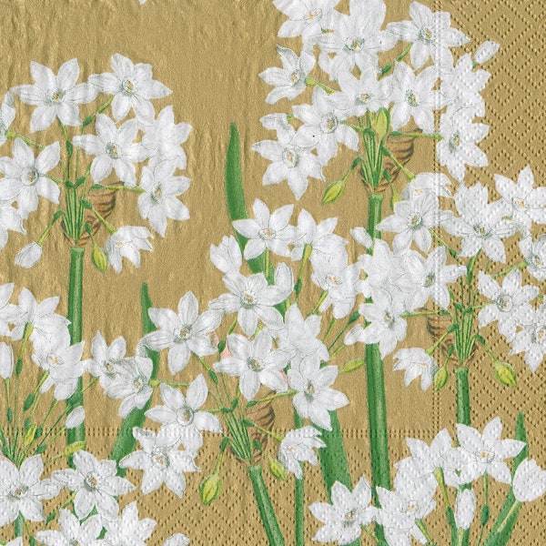 Caspari Gold Paperwhites Narcissi Spring Flowers Paper Table Napkins 33 cm square 3 ply lunch napkins
