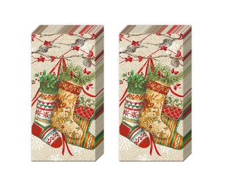 Decorative Stocking Christmas Novelty Tissues 2 packs of 10 IHR Tissues 4 ply 20 cm square