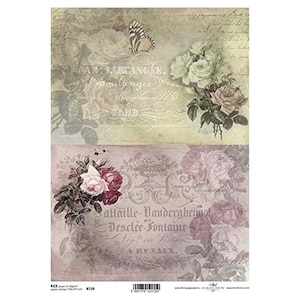 Gele en roze bloemen met inscripties Rijstpapier ITD A4 Rijstpapier Moerbeipapier voor decoupage 210 x 297 mm Gratis post in Groot-Brittannië