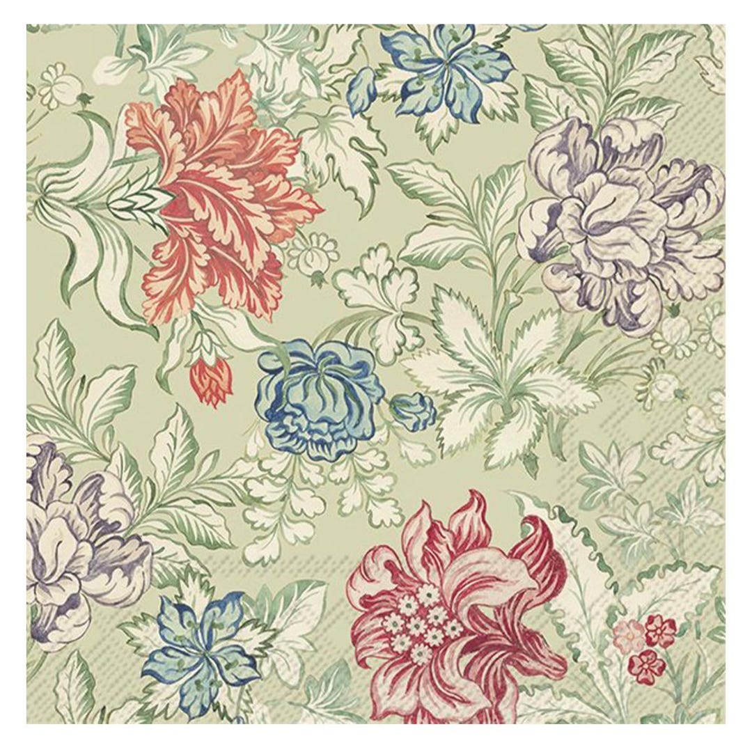 Light Green Rococo Pattern Rococo Silk V&A Light Green Floral IHR Paper Lunch Napkins 33 Cm Square ...