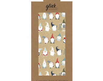 Gonk Gnomes Kraft Christmas Glick Tissue Wrapping Paper 4 sheets 50 x 75 cm folded into a pack