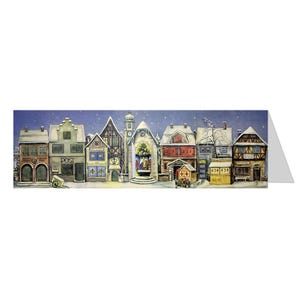 Dorpshuizen in de sneeuw Richard Sellmer panoramische midi-adventkaart 305 x 100 mm met 24 kleine deuren om te openen