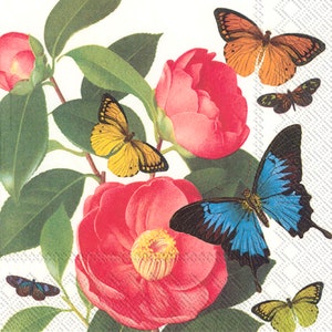 Tovaglioli di carta IHR con fiori di camelia glamour Tovaglioli da pranzo quadrati a 3 veli da 33 cm