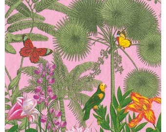 Serwetki papierowe Paradise Garden Pink Caspari, kwadratowe, 40 cm, 3-warstwowe, obiadowe