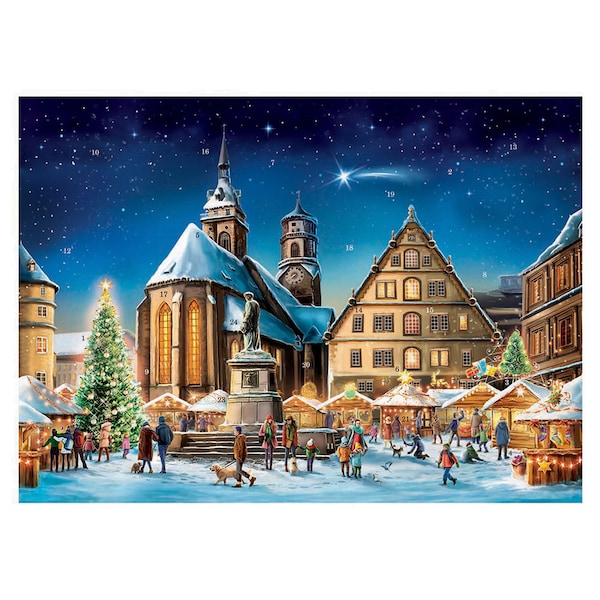 Stuttgart German Buildings Limited Edition Richard Sellmer 297 x 420 mm Glitter & Translucent Windows Traditional German Advent Calendar