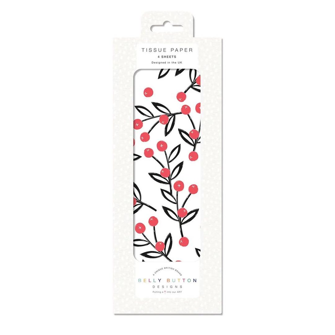 Woodcut Berries Christmas Belly Button Tissue Wrapping Paper 4 Sheets ...