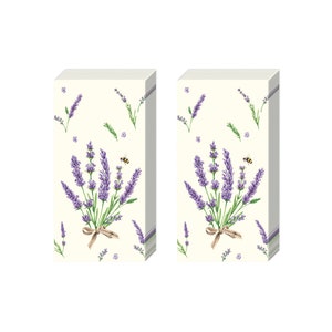 May include: A pack of 20 lavender-themed paper napkins with a floral design featuring purple lavender flowers, green leaves, and a small bee. The napkins have a white background with a subtle pattern of small lavender flowers.