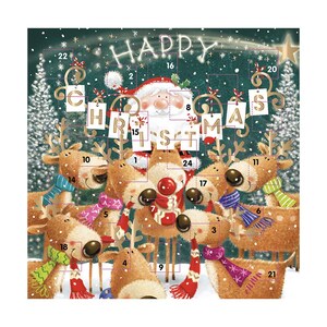 Happy Christmas cartoon adventskalender kerstman en rendier 230 x 230 mm met witte envelop