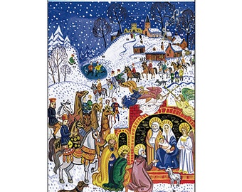 Calendrier crèche avec texte de la Bible Le roi agenouillé 245 x 350 mm Caltime avec 24 portes à ouvrir sur le compte à rebours jusqu'à Noël