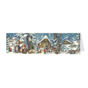 Snowscene Richard Sellmer panoramische midi-adventkaart 305 x 100 mm met 24 kleine deurtjes om te openen