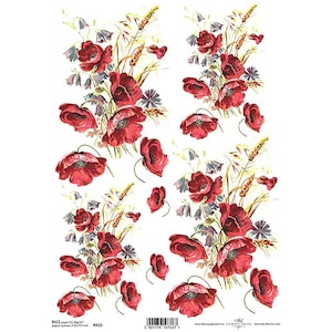 Papel de arroz Red Poppy ITD A4 Papel Mulberry para Decoupage 210 x 297 mm Postagem gratuita no Reino Unido