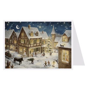 Snowy Village Richard Sellmer Verlag Traditionele Duitse adventskalenderkaart 105 x 155 mm met envelop en 24 deurtjes om te openen