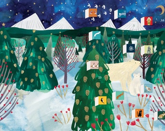 Polar Bear Christmas Advent Calendar Card with envelope 170 x 120mm Roger la Borde 24 little doors to open