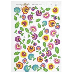 Cartoon blauwe, paarse, gele, roze en rode bloemen ITD A4 rijstpapier moerbeipapier voor decoupage 210 x 297 mm gratis post in VK