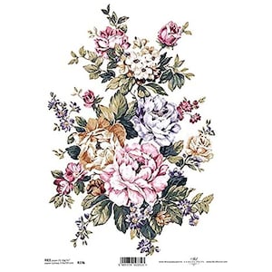 Roze, paarse en oranje bloemen in een boeket ITD A4 rijstpapier Mulberry-papier voor decoupage 210 x 297 mm Gratis post in Groot-Brittannië