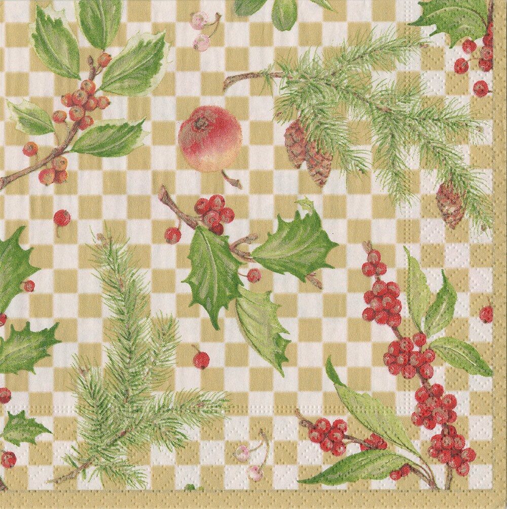 Caspari Papierservietten Mit Stechpalmen- & Beerenkranz-Motiv – 33 Cm, 3-lagig, 20 Stück