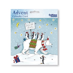 Traditionele Noordpool adventskalenderkaart 160 x 160 mm Caltime met envelop en 24 kleine deurtjes om te openen
