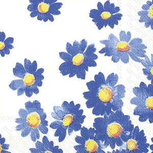 Agnetha Blue Flowers Cocktail IHR Paper Table Napkins 25 cm or 10 inches square 3 ply