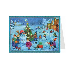 Kindersneeuwman Richard Sellmer Verlag Traditionele Duitse adventskalenderkaart 105 x 155 mm met Env en 24 kleine deurtjes om te openen