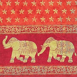 Tovaglioli di carta Marani Red Gold Elephants IHR, quadrati da 33 cm, a 3 veli