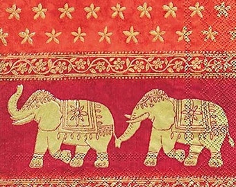 Serviettes de table en papier IHR Marani Red Gold Elephants 33 cm carrées 3 épaisseurs